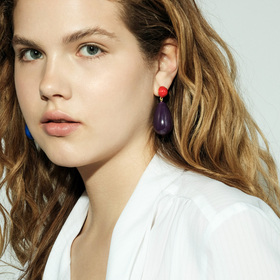 Gold-plated silver earrings with purple and red enamel