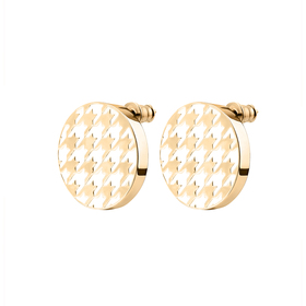 gold-plated silver studs with white enamel houndstooth pattern