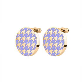 gold-plated silver earrings with a lavender enamel houndstooth pattern