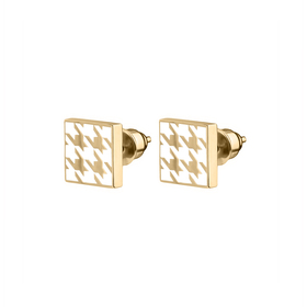 gold-plated silver studs with white enamel houndstooth pattern