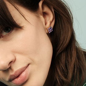 gold-plated silver studs with lavender enamel houndstooth pattern