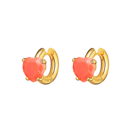 Gold-plated silver Cartoon hoop earrings wit hchalcedony hearts