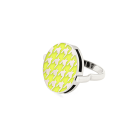 silver double-sided ring-earring transformer with a neon enamel houndstooth pattern