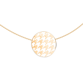 gold-plated double-sided silver necklace with a lavender enamel houndstooth pattern