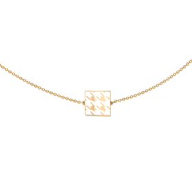 gold-plated mini double-sided silver necklace with a lavender enamel houndstooth pattern