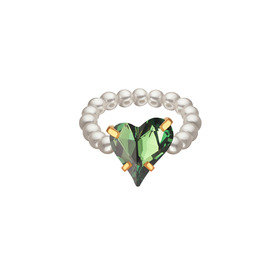 Love Ring Green Pearl Ring with Crystal Heart