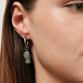asymmetric earrings with jade pendants