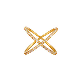gold-plated silver x ring with cubic zirconia