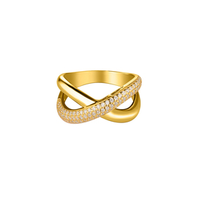 gold-plated silver blown ring-x with cubic zirconia