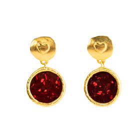 Gold-plated earrings with red enamel