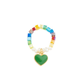 Beaded ring with a green heart