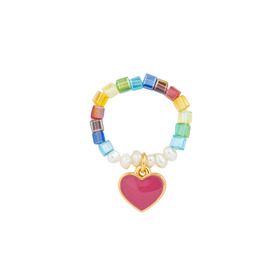 Beaded ring with pink heart