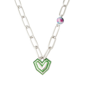 chain with green enameled heart