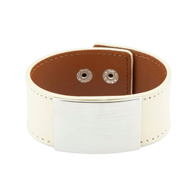 White leather bracelet with a large silver buckle