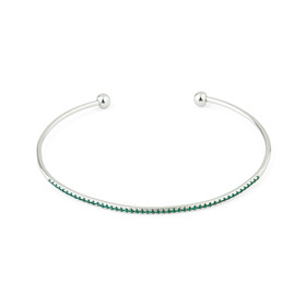 thin silver-tone bracelet with green crystals