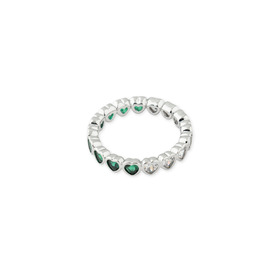 heart ring with white and green crystals