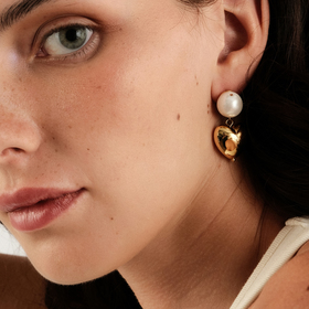 Large pearl bead and heart pendant earrings