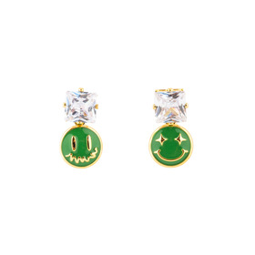 earrings with green smileys