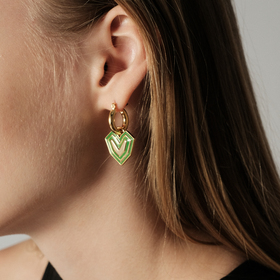 earrings with green enameled hearts