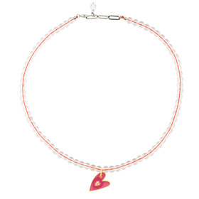 bead necklace with a pink heart
