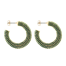 Green earrings with golden beads
