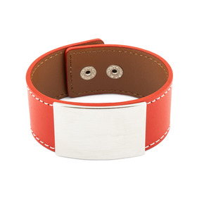 Red leather bracelet with a large silver buckle