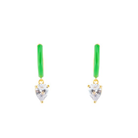 earrings with green enamel with a heart-cut pendant