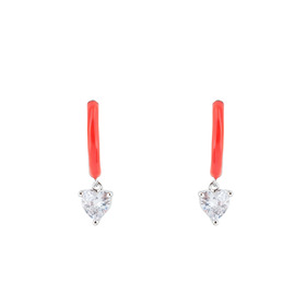 enamel earrings with a heart-cut pendant