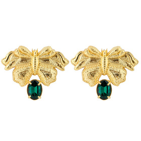 Cicada earrings with green crystals