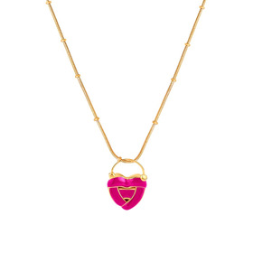 gold-plated necklace with juicy mini heart locket - lipstick pink