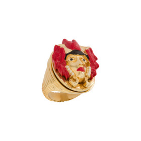 obiter gold-plated mechanical ring with red polish lucky moor