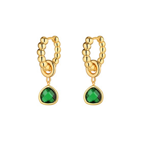 Gold-plated earrings with green drop pendants