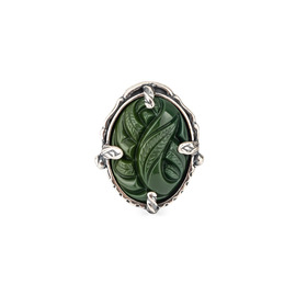 Silver ring with green glass insert
