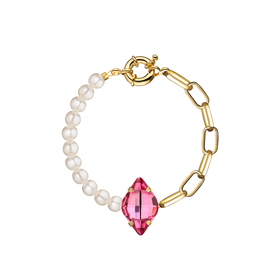 gold-plated chain bracelet with pink crystal