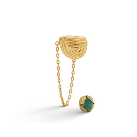 Asymmetric gold-plated earrings with shell and emerald