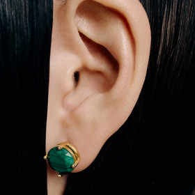 Gold-plated silver Cartoon studs with malachite