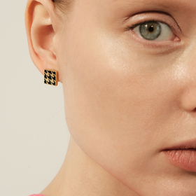 gold-plated silver studs with black enamel houndstooth pattern