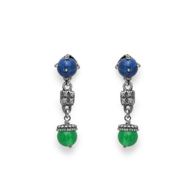 Silver earrings with inserts of blue and green Jadeite