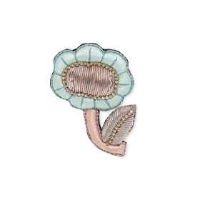 flower brooch with pink and blue embroidery