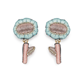 flower earrings with pink and blue embroidery