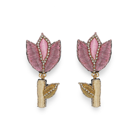 flower earrings with pink and yellow embroidery