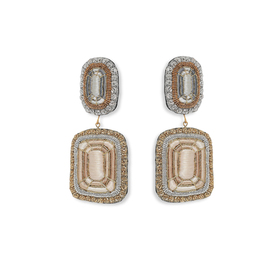 Brown earrings with embroidered crystals