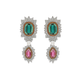 Large earrings with embroidered rubies and emeralds
