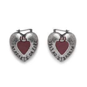 Silver heart earrings with a red insert