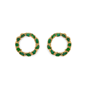 Gold-plated circle earrings with emeralds