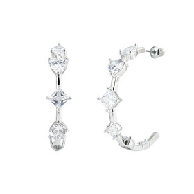 Silver hoop earrings with heart-shaped crystals and stars