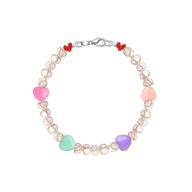 pearl bracelet with multicolored hearts