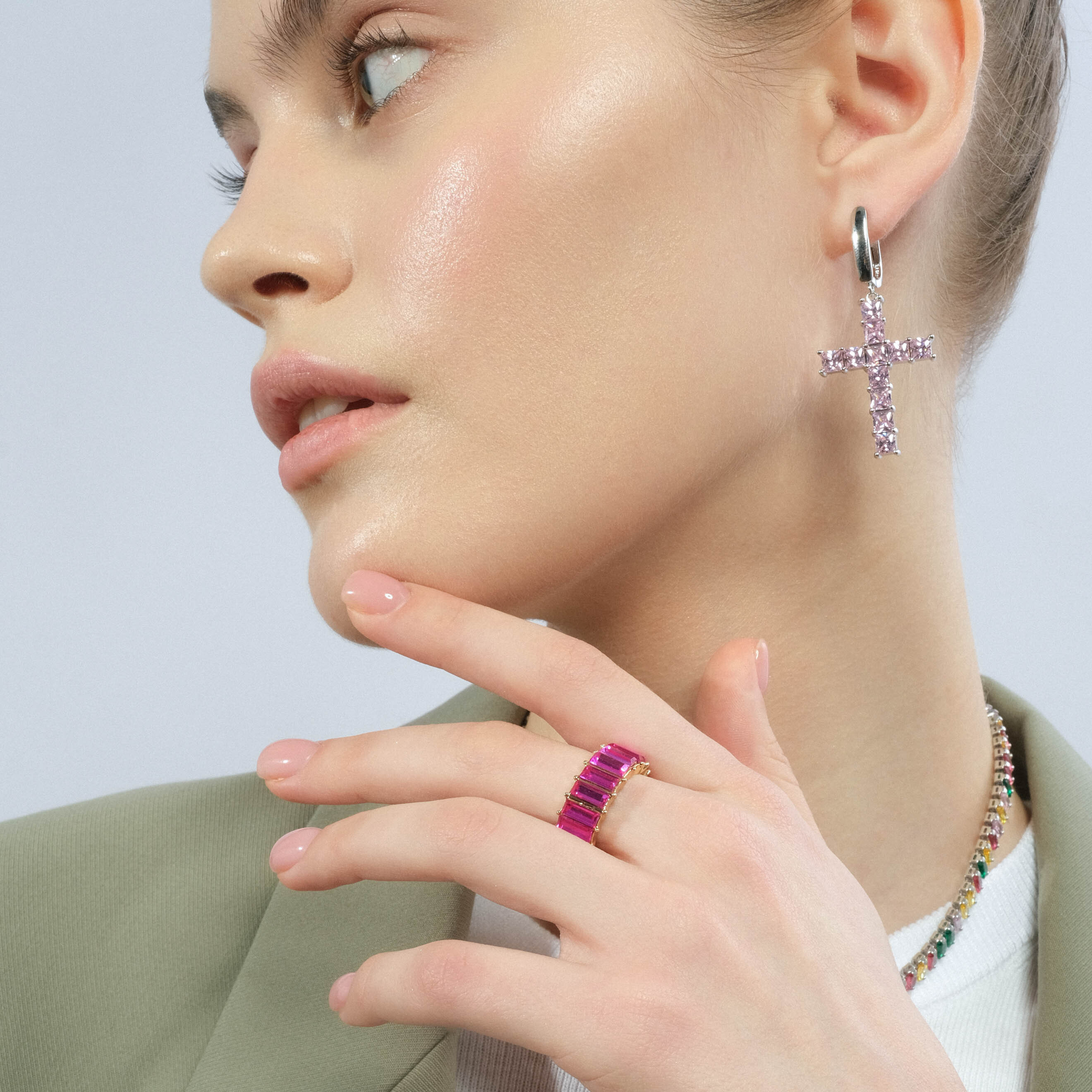 Pink hot sale cross earrings