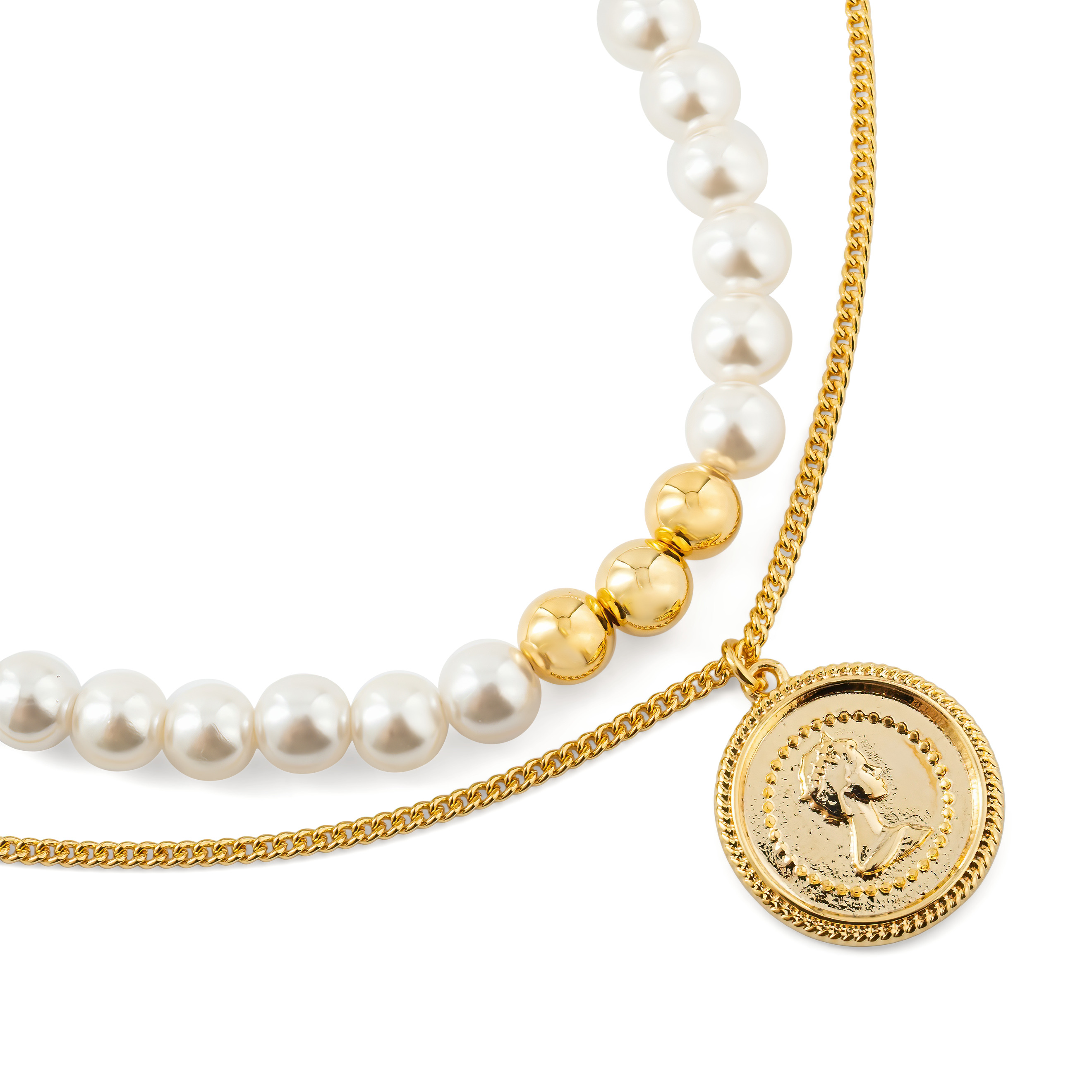 Double pearl necklace with medallion – buy at Poison Drop online store, SKU  44771.