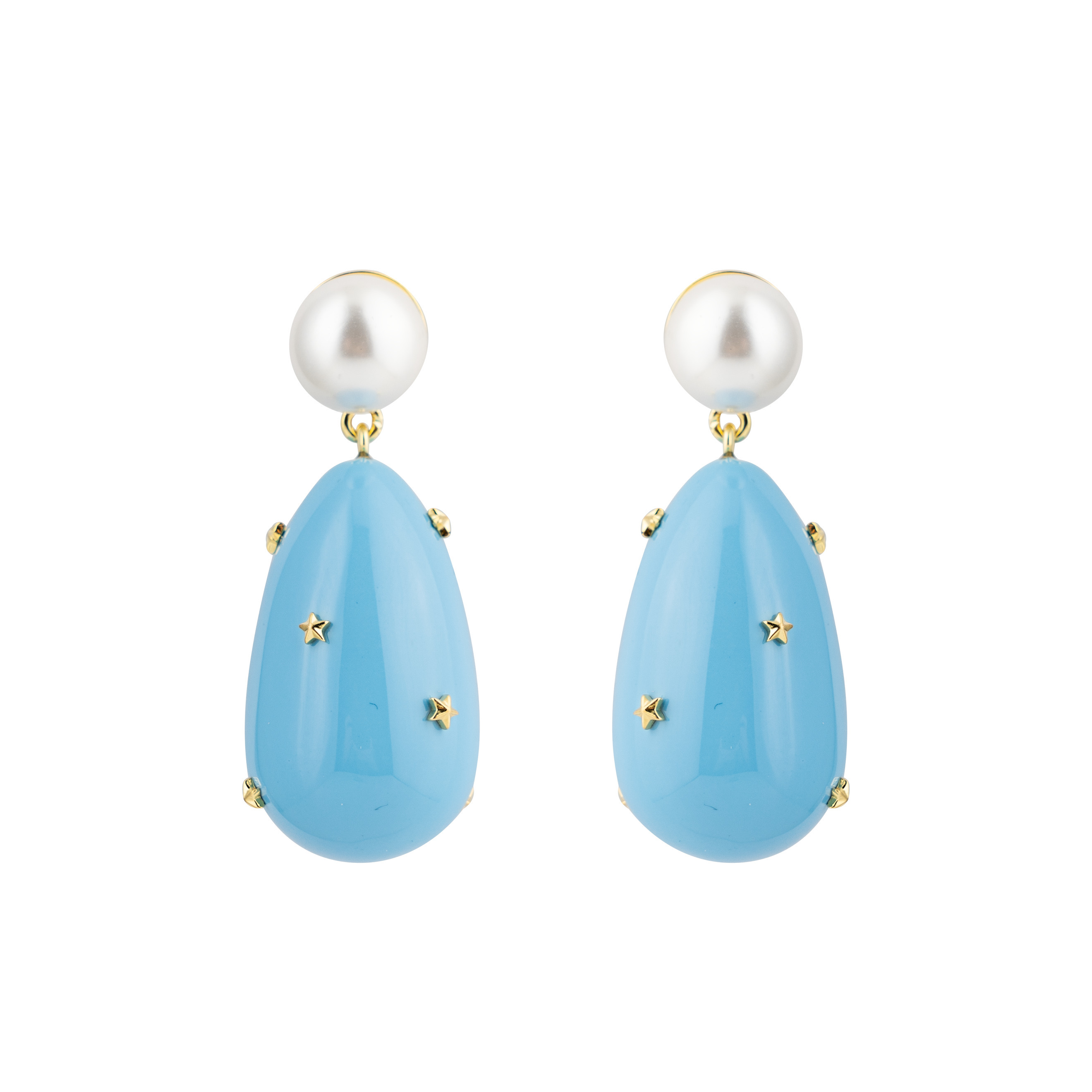 Gold plated earrings with blue pendants and stars buy at Poison